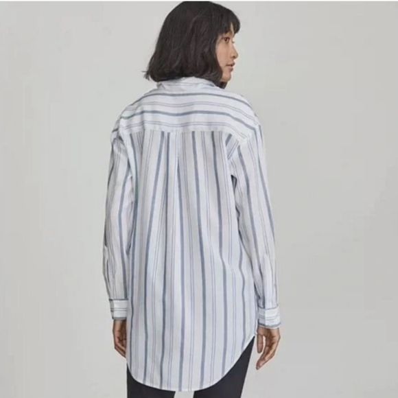Elizabeth & James Blue White Striped Neck Bow Button Down Shirt Blouse Small - Picture 2 of 7